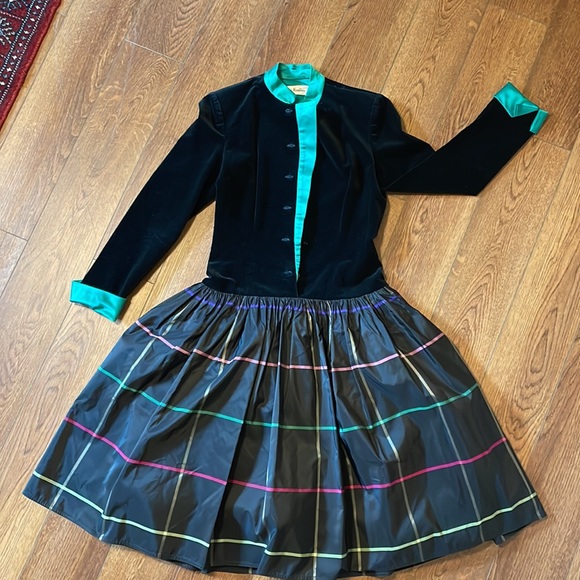 Frank Massandrea VINTAGE 80s Black Velvet Plaid Taffeta Skirt HOLIDAY Christmas - Picture 11 of 16